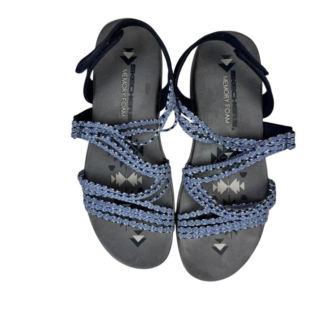 Skechers Reggae Comfort Stretch Strappy Slingback Blue Sandals Women's Size 8